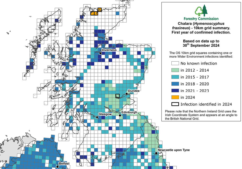 A printable map of ash dieback distribution from Forest Research