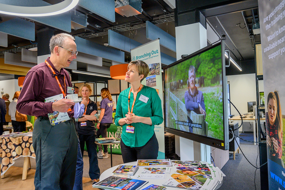 Delegates discussing forestry innovation at Stakeholder event.